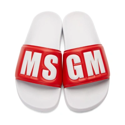 Shop Msgm Red And White Logo Pool Slides In 002 Red