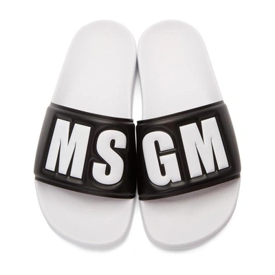 Shop Msgm Black And White Logo Pool Slides In 001 Black