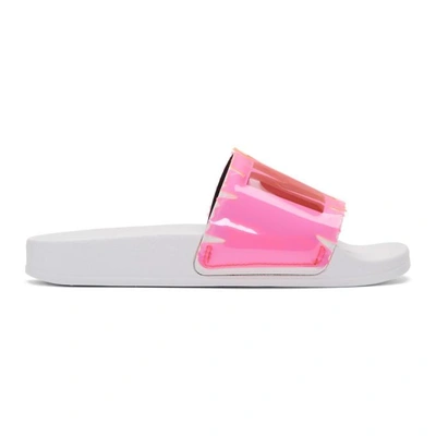 Shop Msgm Pink And White Logo Pool Slides In 075 Pink