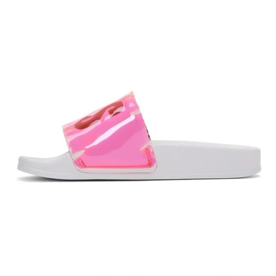 Shop Msgm Pink And White Logo Pool Slides In 075 Pink