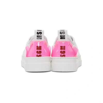 Shop Msgm White & Pink Leather Sneakers