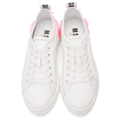 Shop Msgm White & Pink Leather Sneakers