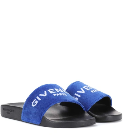 Shop Givenchy Printed Velvet Slides In Blue