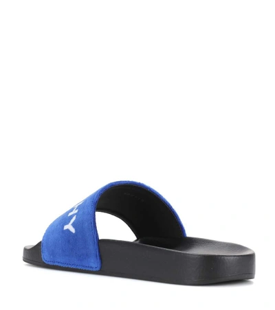 Shop Givenchy Printed Velvet Slides In Blue