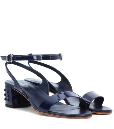 Shop Tod's Patent Leather Sandals In Blue