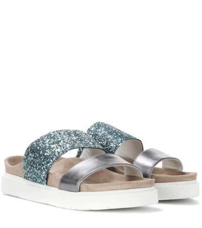 Shop Inuikii Glitter And Leather Slides In Blue