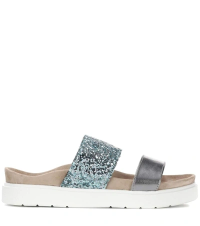 Shop Inuikii Glitter And Leather Slides In Blue