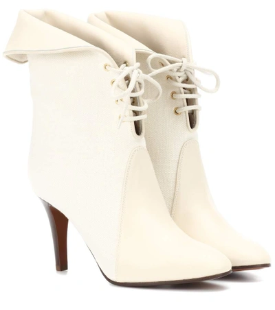 Shop Chloé Kole Canvas And Leather Ankle Boots In White