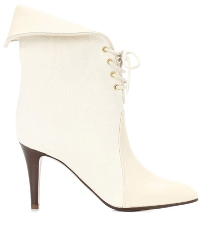Shop Chloé Kole Canvas And Leather Ankle Boots In White