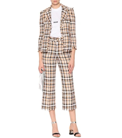 Shop Msgm Checked Tweed Trousers In Multicoloured