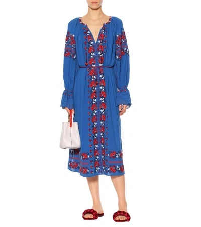Shop Ulla Johnson Filia Embroidered Cotton Dress In Blue