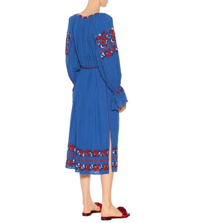 Shop Ulla Johnson Filia Embroidered Cotton Dress In Blue