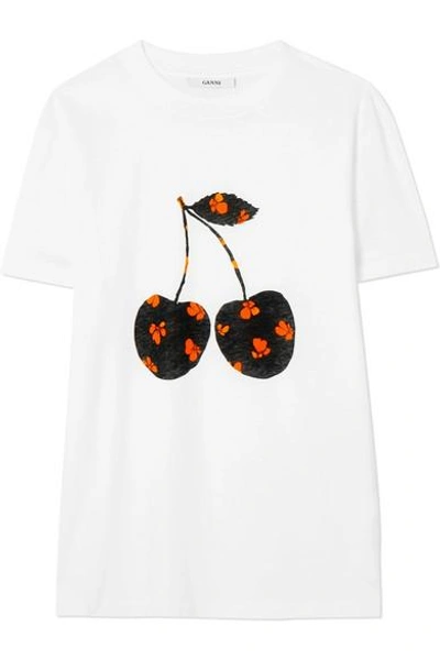 Ganni Harway Printed Stretch-cotton Jersey T-shirt In Cherry, White |  ModeSens