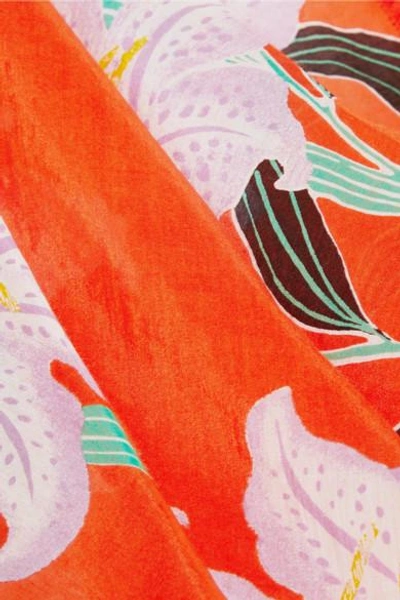 Shop Diane Von Furstenberg Floral-print Cotton And Silk-blend Gauze Wrap Top In Tomato Red