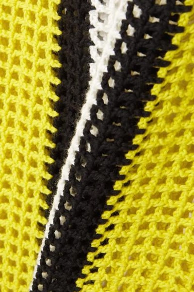 Shop Diane Von Furstenberg Striped Crochet-knit Cotton Mini Dress In Yellow