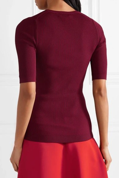 Shop Theory Ribbed Stretch-knit Top In Burgundy