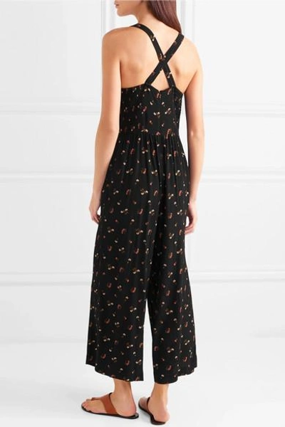 Shop Madewell Floral-print Crepe Jumpsuit In Black