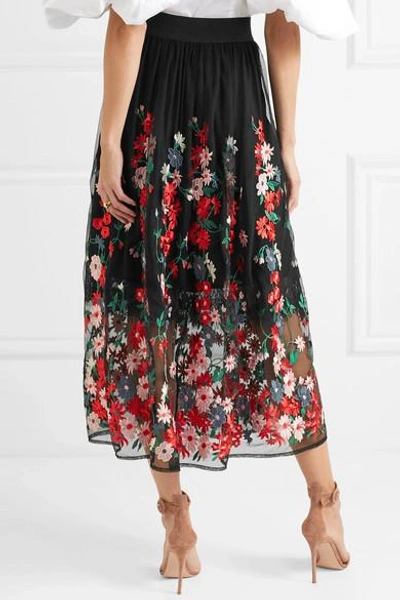 Shop Maje Jamie Embroidered Tulle Midi Skirt In Black