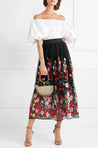 Shop Maje Jamie Embroidered Tulle Midi Skirt In Black