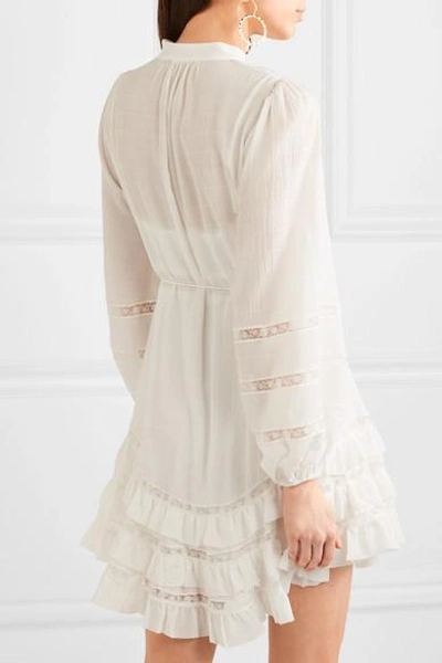 Shop Zimmermann Whitewave Lace-paneled Silk-blend Georgette Mini Dress