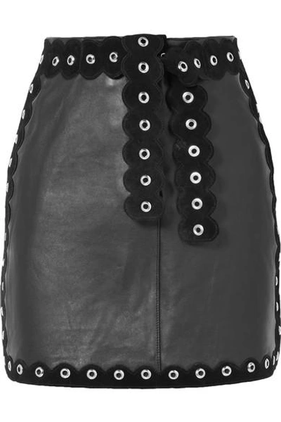 Shop Maje Embellished Suede-trimmed Leather Mini Skirt In Black
