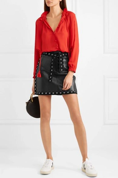 Shop Maje Embellished Suede-trimmed Leather Mini Skirt In Black