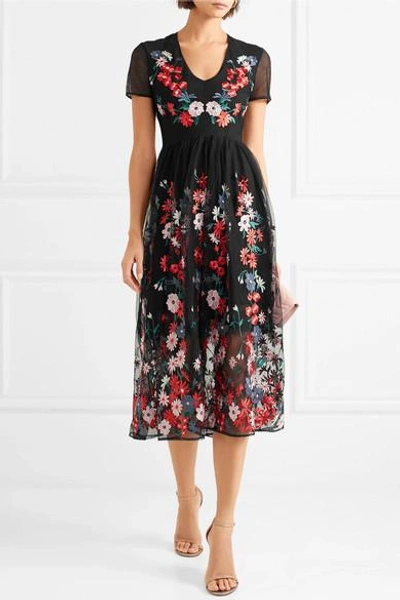 Shop Maje Raphael Embroidered Tulle Midi Dress In Black