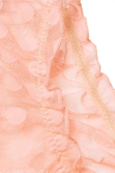 Shop Le Petit Trou Maya Ruffled Cutout Polka-dot Stretch-tulle Briefs In Pink
