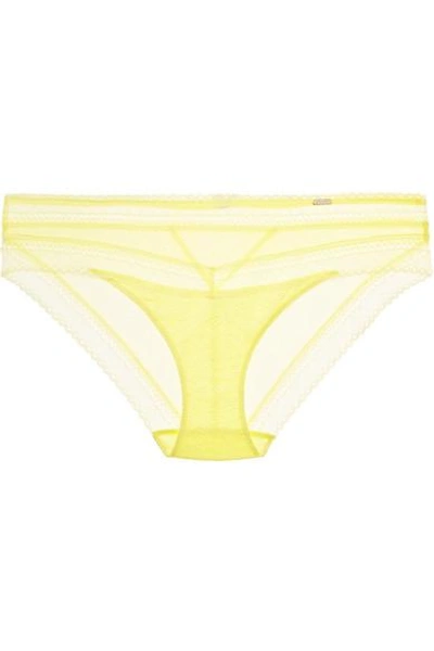Shop Chantelle Festivité Stretch-jersey And Lace Briefs In Pastel Yellow