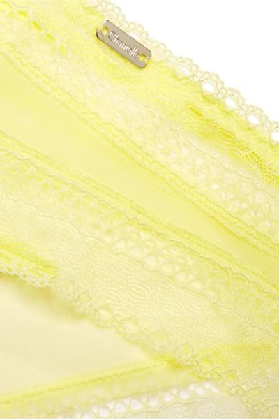 Shop Chantelle Festivité Stretch-jersey And Lace Briefs In Pastel Yellow