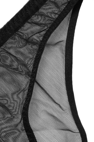 Shop Agent Provocateur Geri Embellished Satin-trimmed Stretch-mesh Briefs In Black
