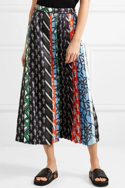 Shop Carven Pleated Printed Silk-twill Midi Skirt