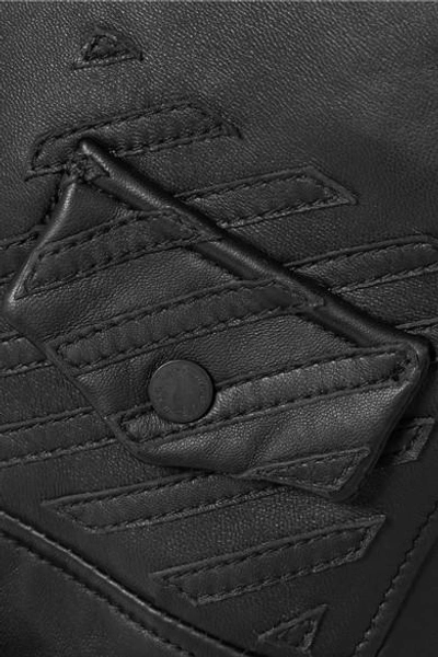 Shop Off-white Printed Leather Biker Jacket In Black