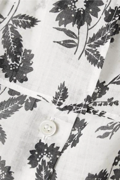 Shop Miu Miu Cropped Off-the-shoulder Floral-print Ramie Top In White