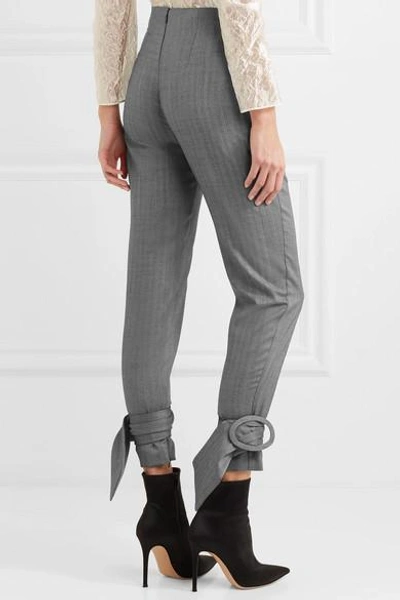 Shop Carmen March Herringbone Wool Slim-leg Pants In Gray