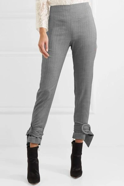 Shop Carmen March Herringbone Wool Slim-leg Pants In Gray