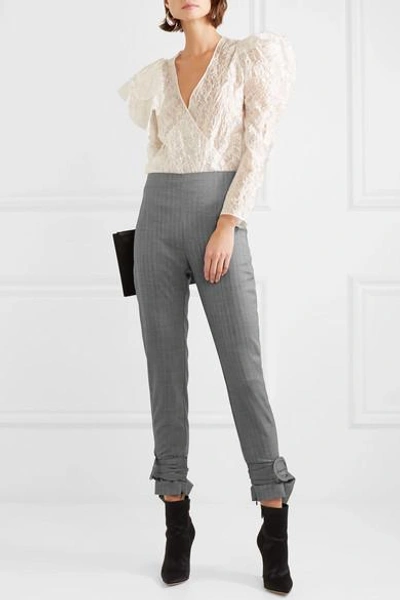 Shop Carmen March Herringbone Wool Slim-leg Pants In Gray