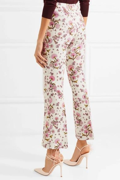 Shop Giambattista Valli Floral-print Crepe Flared Pants In Ivory