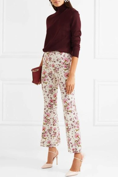Shop Giambattista Valli Floral-print Crepe Flared Pants In Ivory