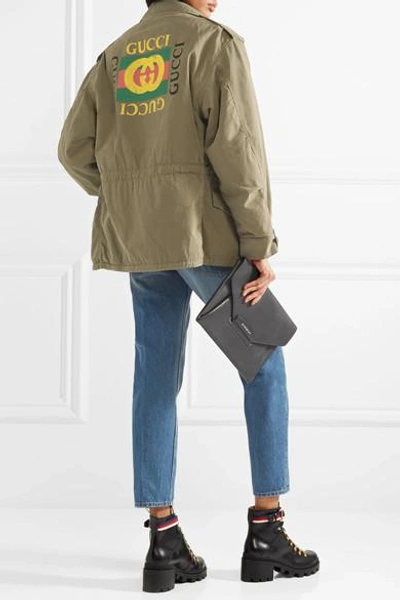 Shop Gucci Printed Cotton-canvas Parka In Army Green