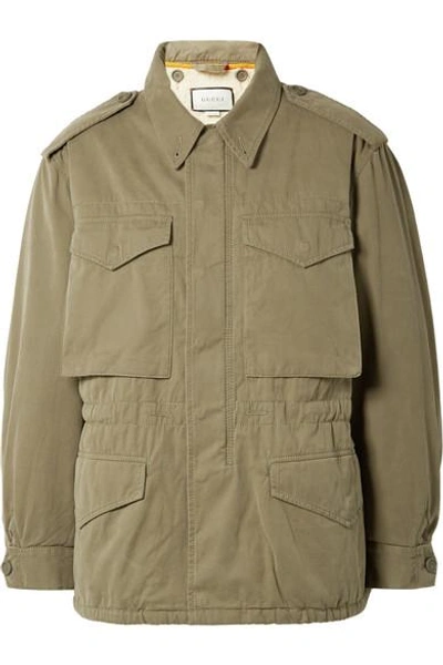 Shop Gucci Printed Cotton-canvas Parka In Army Green