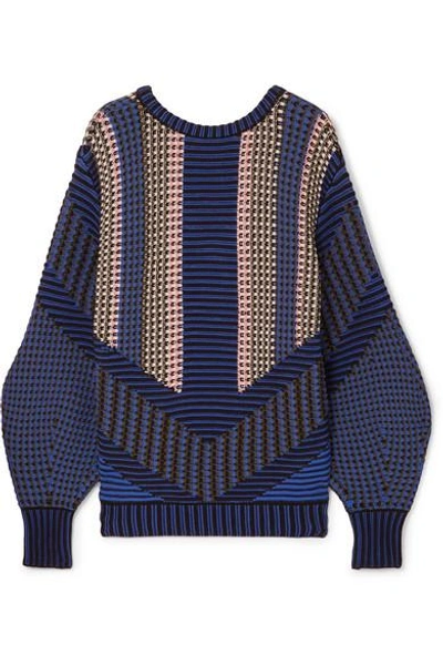 Shop Peter Pilotto Cotton-blend Jacquard Sweater In Navy