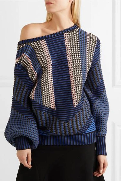 Shop Peter Pilotto Cotton-blend Jacquard Sweater In Navy