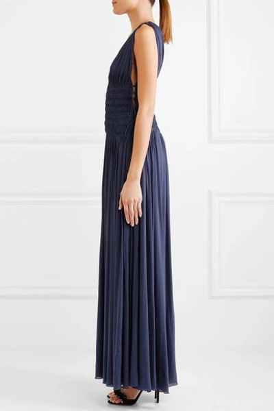 Shop Alaïa Ruched Jersey Gown In Midnight Blue