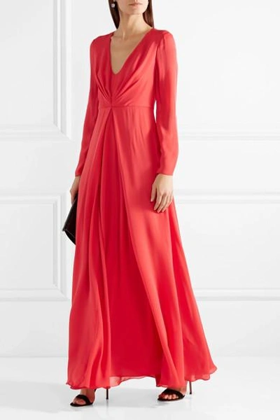 Shop Giorgio Armani Gathered Silk-georgette Gown In Red