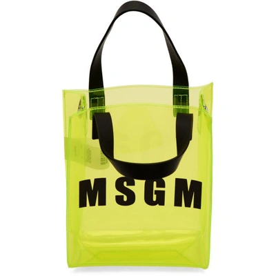 Shop Msgm Yellow Mini Vinyl Plastic Shopper Tote