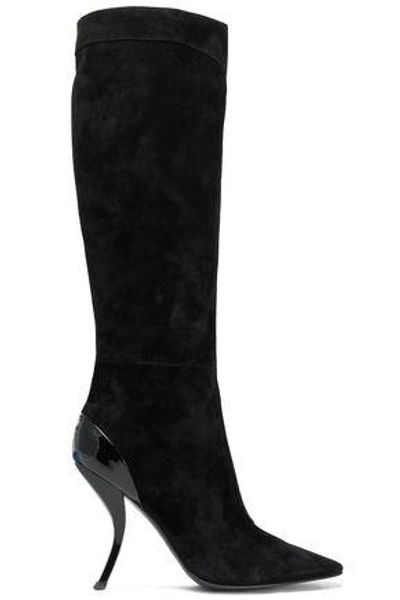 Shop Roger Vivier Woman Patent Leather-trimmed Suede Boots Black