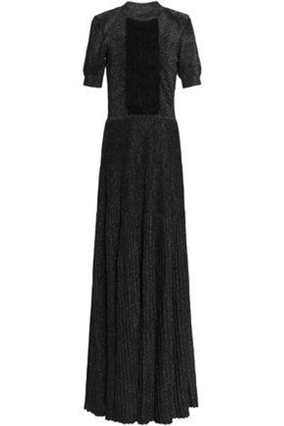 Shop Vionnet Woman Metallic Chiffon Ruffle-paneled Stretch-knit Silk Gown Black