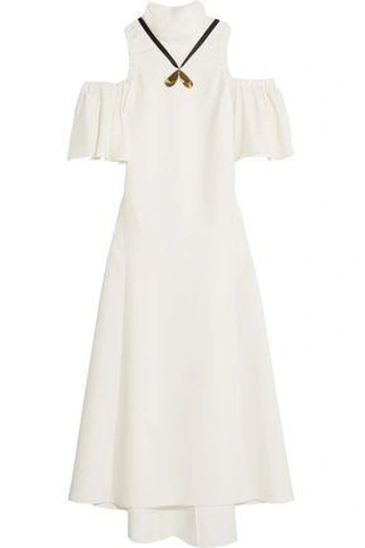 Shop Ellery Woman Deity Cold-shoulder Embellished Crepe Maxi Dress Ivory