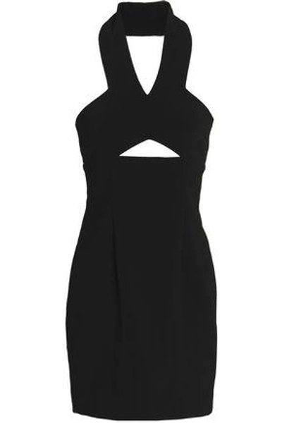 Shop Solace London Woman Cutout Crepe Halterneck Mini Dress Black